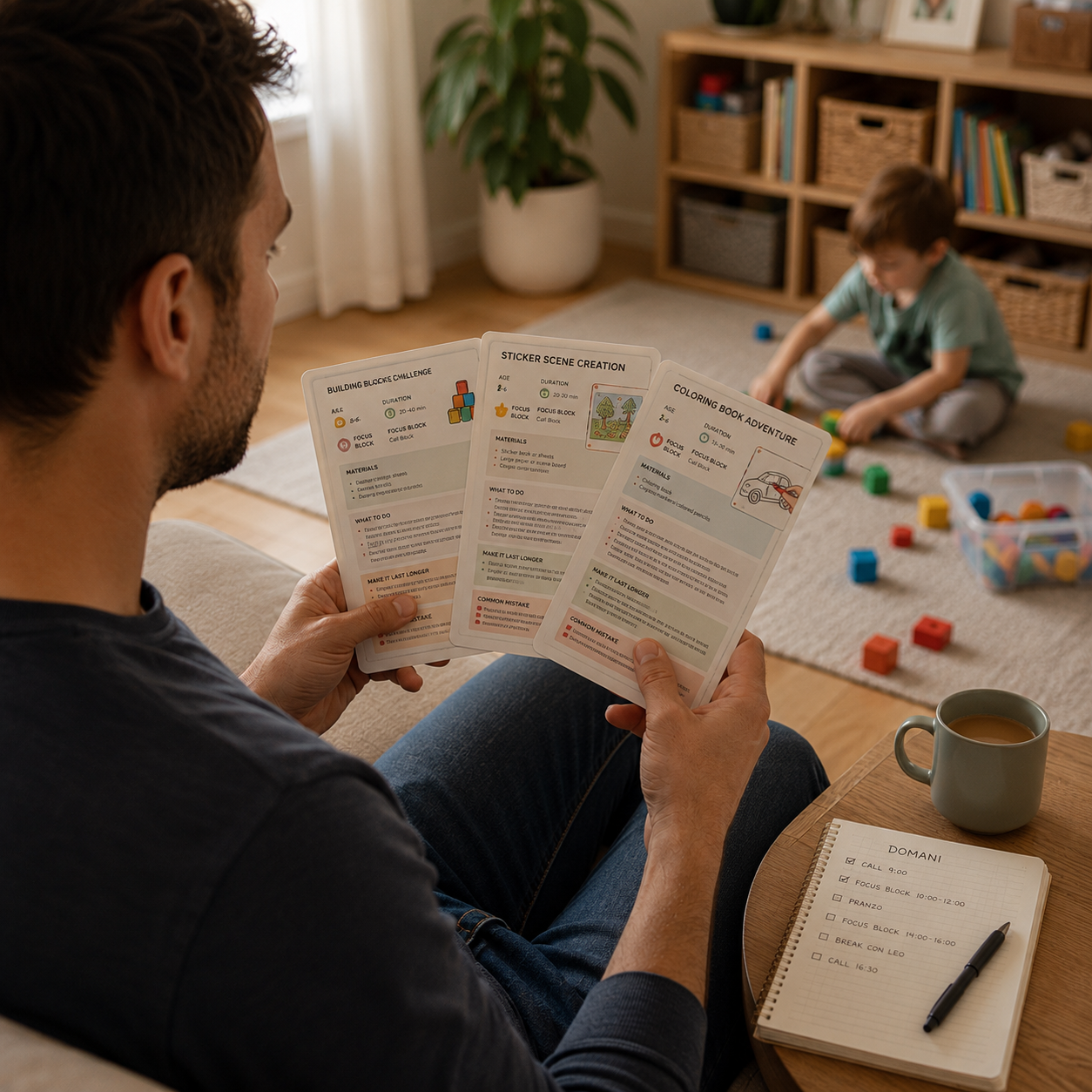 Pull one card. Your kid is busy before your call even connects.